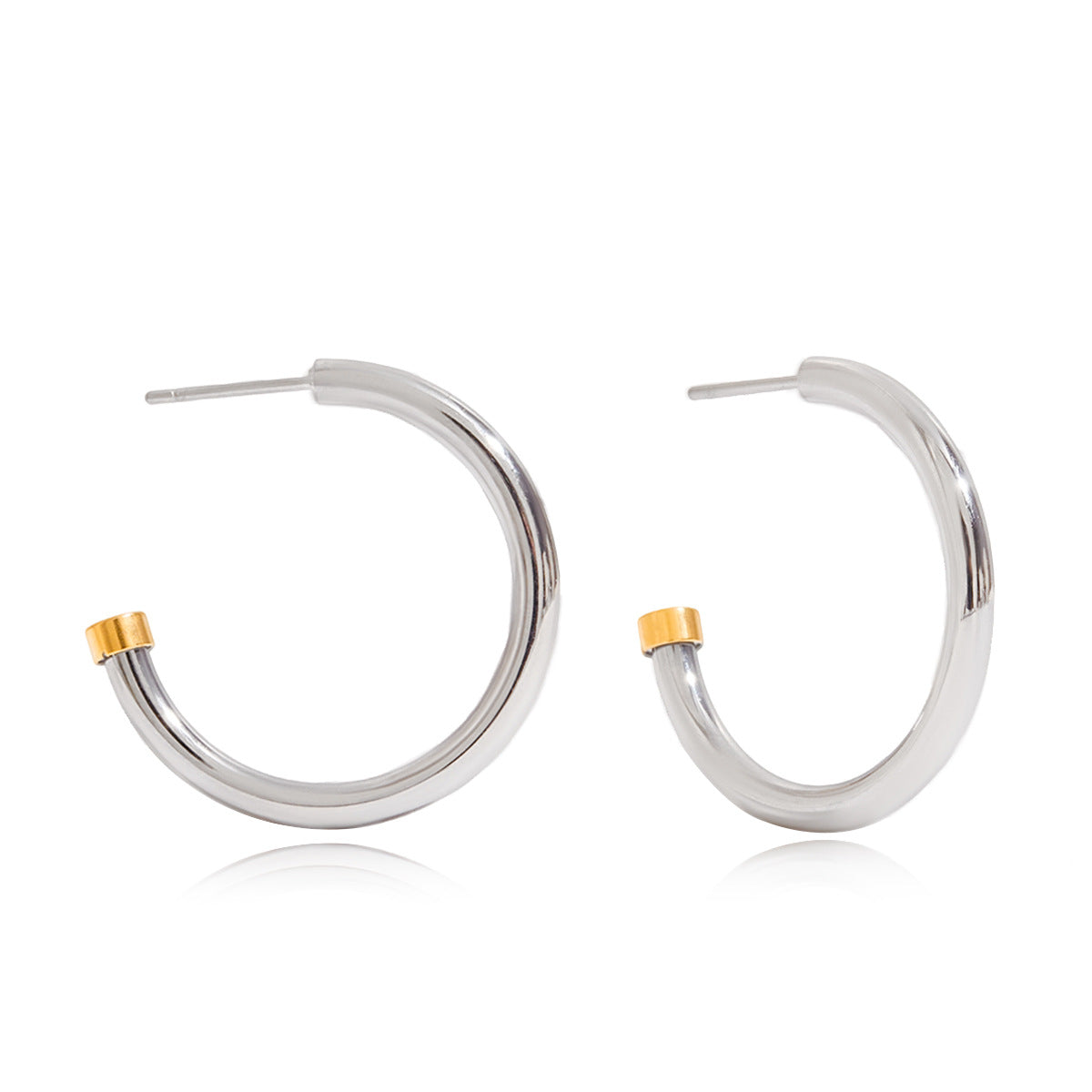 Gold And Silver Two-tone Minimalist C-shaped Earrings