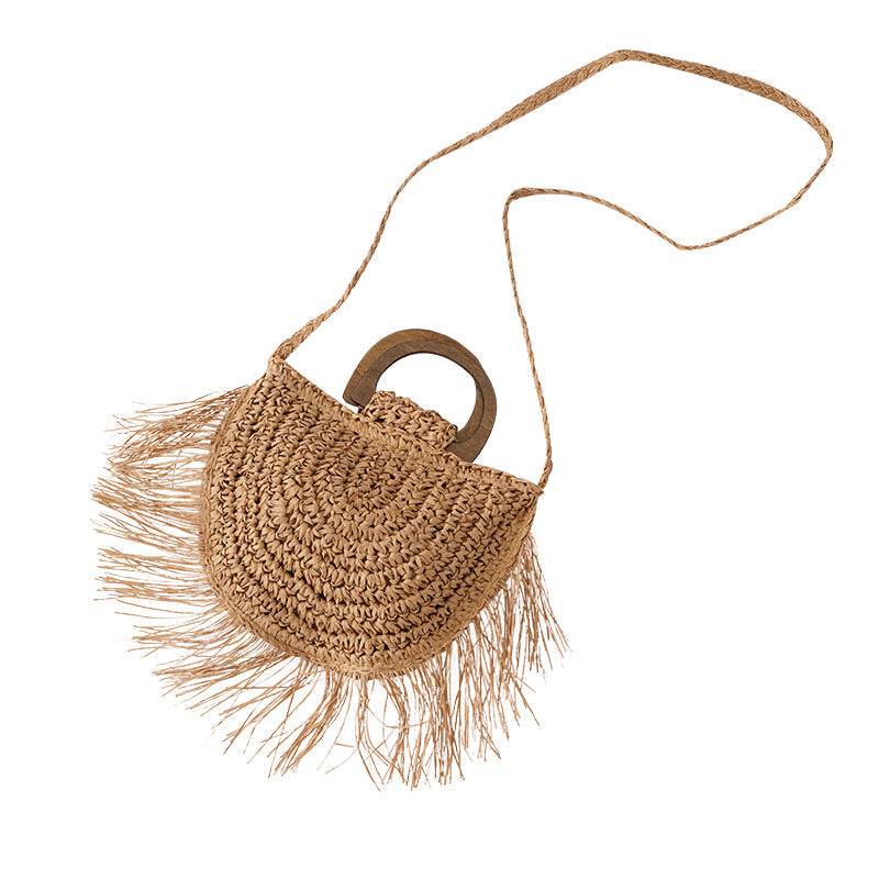 Pastoral Style Semicircular Tassel Crossbody Bag