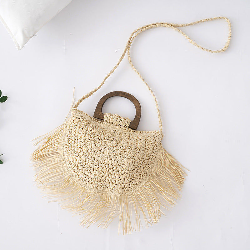 Pastoral Style Semicircular Tassel Crossbody Bag