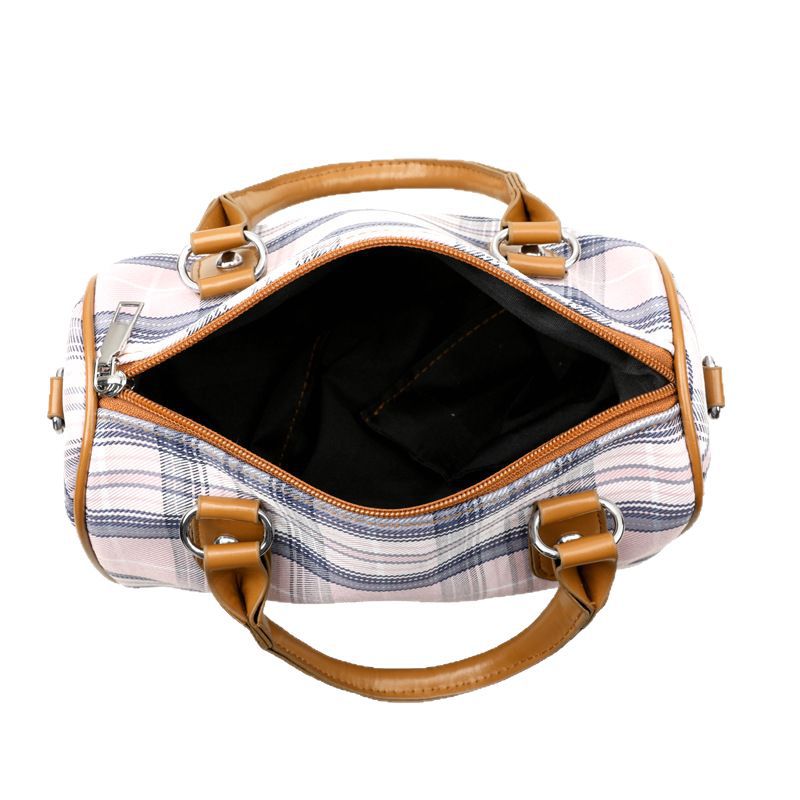 Plaid Style Round Barrel Shoulder Bag