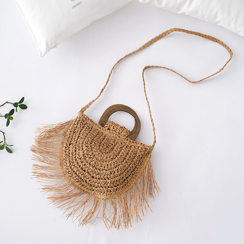 Pastoral Style Semicircular Tassel Crossbody Bag
