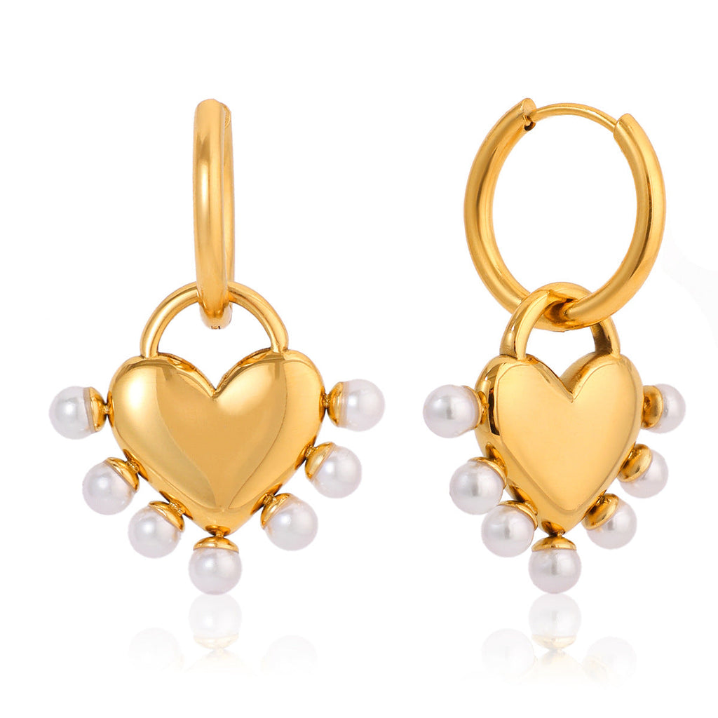 18K Pearl Heart Puffy  Earrings
