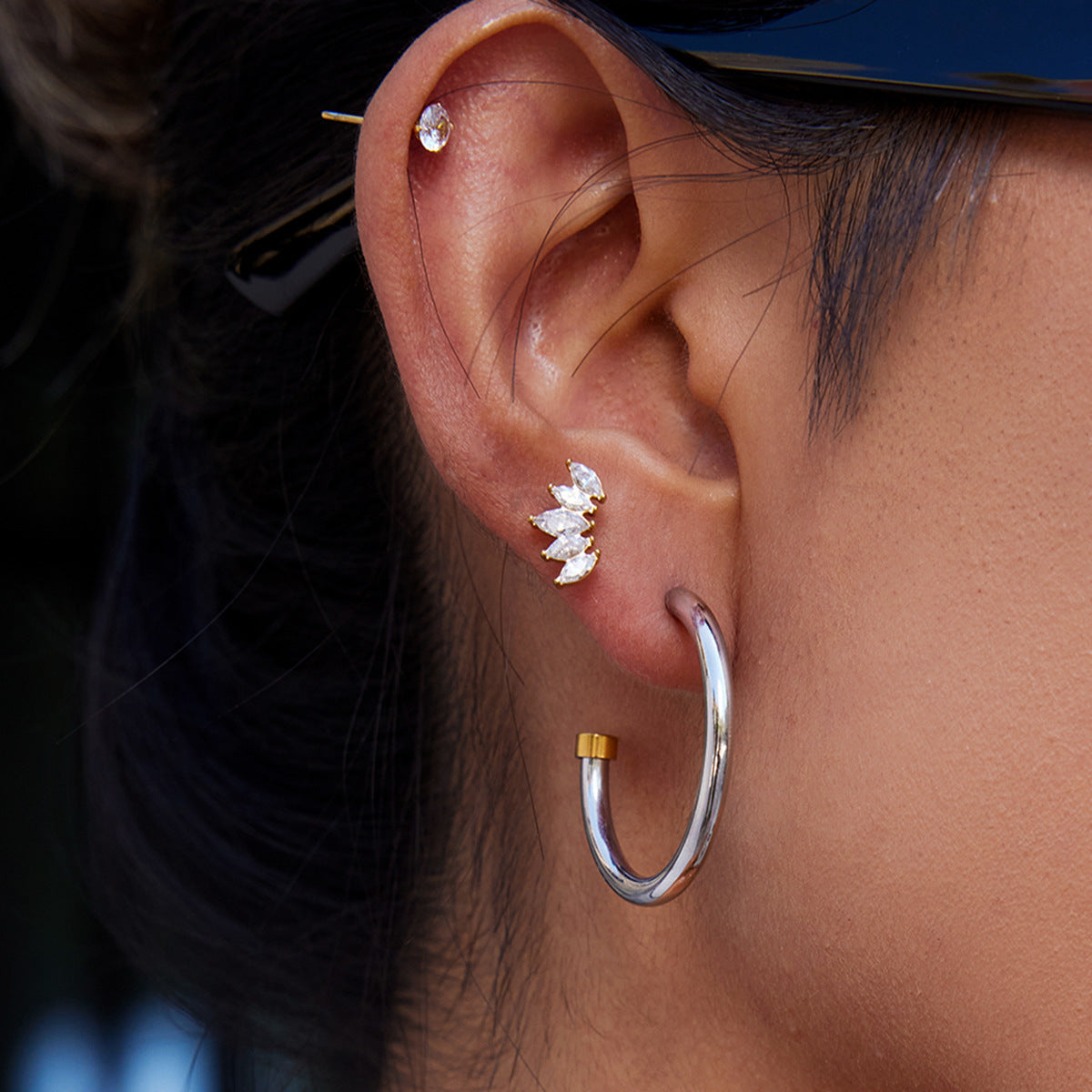 Gold And Silver Two-tone Minimalist C-shaped Earrings