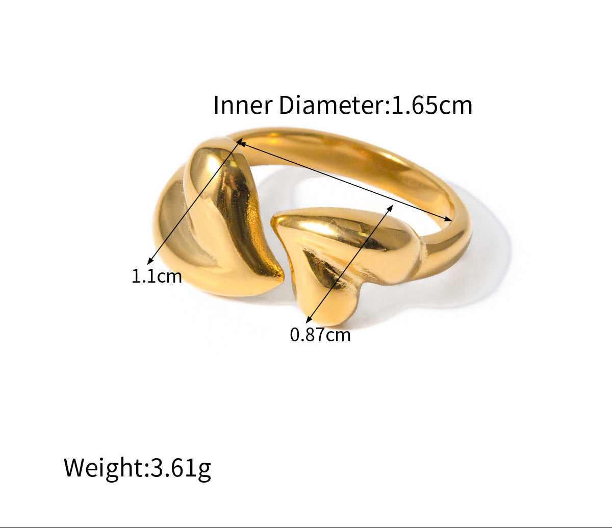 Stainless Steel Asymmetric Heart Shape Open Rings Romantic Valentine's Day Jewelry Gifts For Women Fashion Jewelry