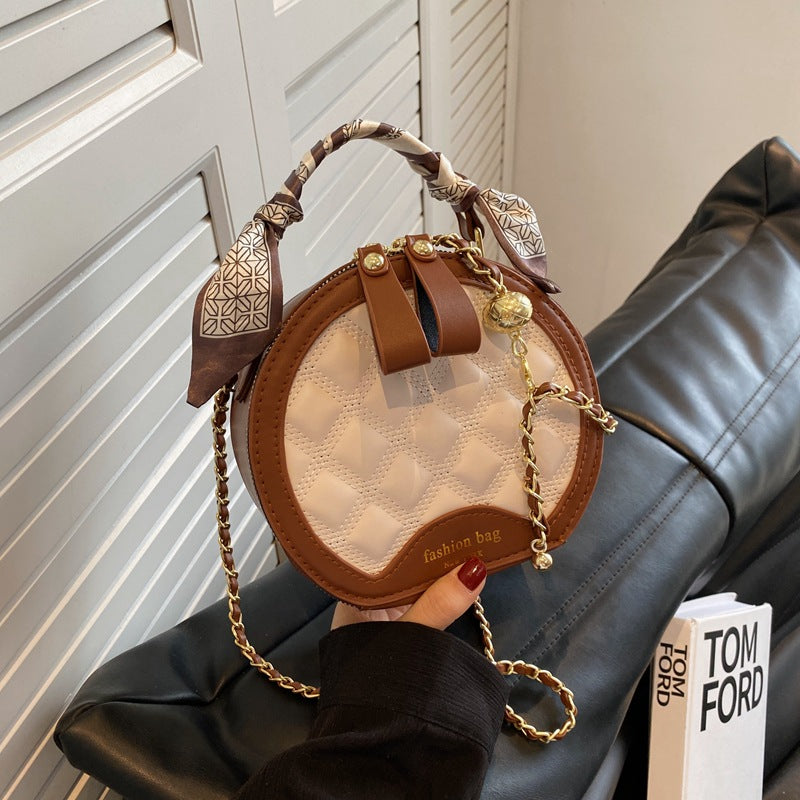 Small Round Diamond-patterned Women's Bag