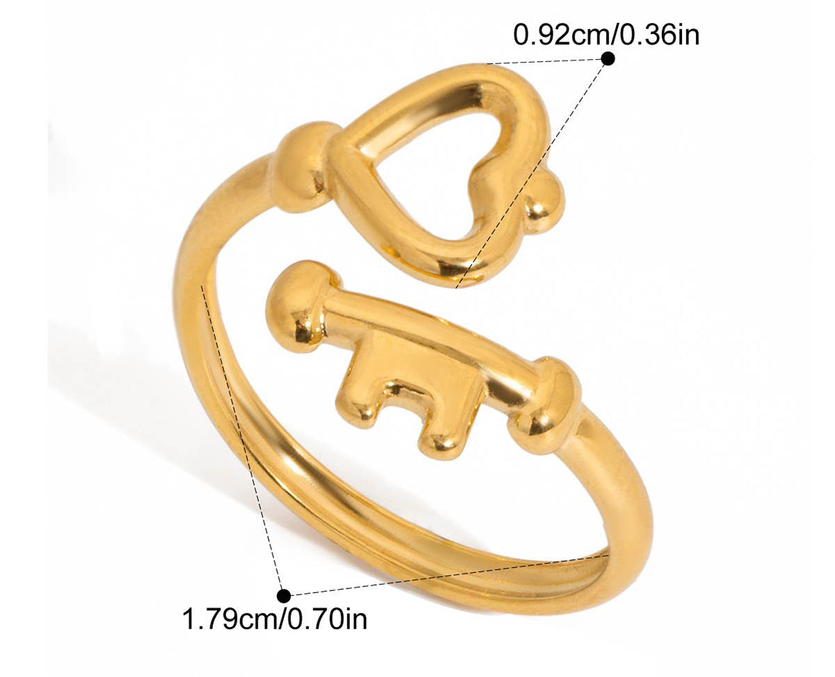 18K Gold Linear Heart Key Ring