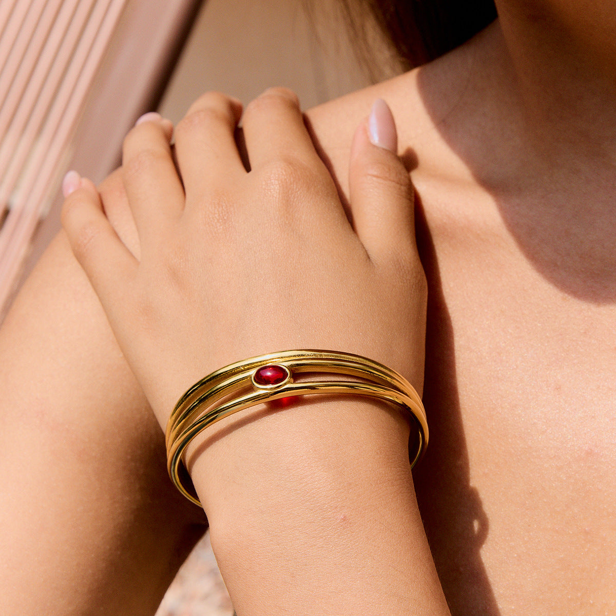 18K Gold Three-layer Open Bracelet