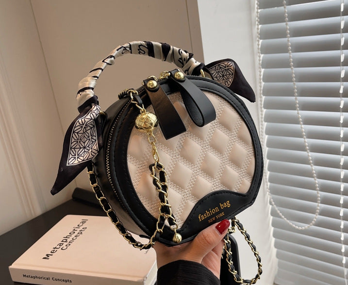 Small Round Diamond-patterned Women's Bag