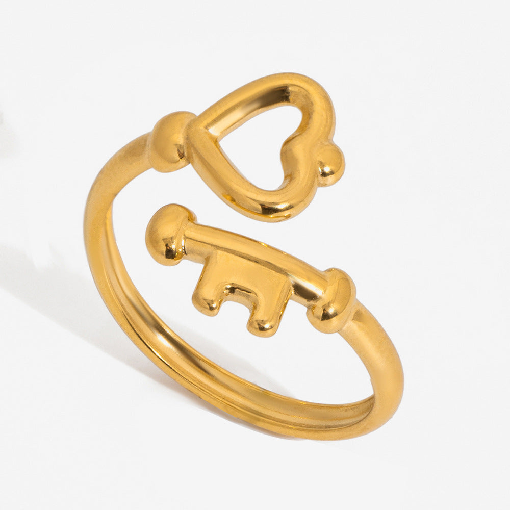 18K Gold Linear Heart Key Ring
