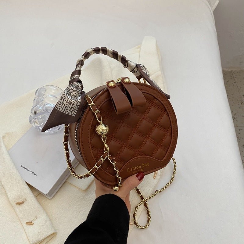 Small Round Diamond-patterned Women's Bag