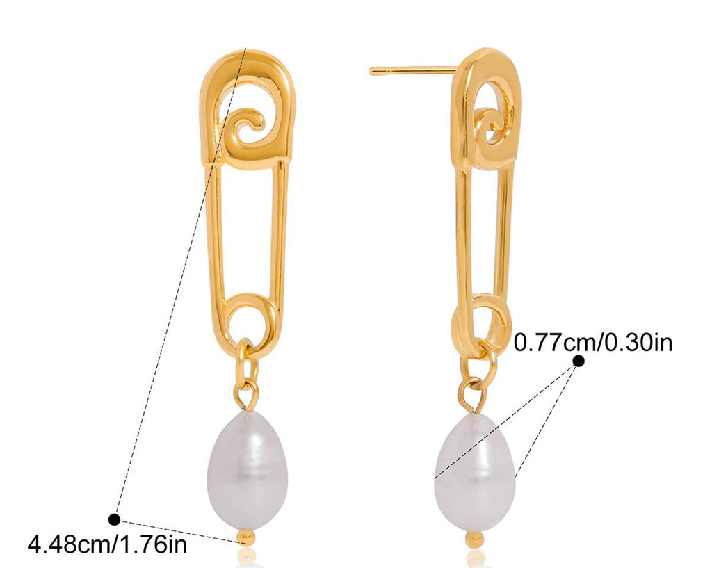 Freshwater Pearl Gold Paperclip Earrings