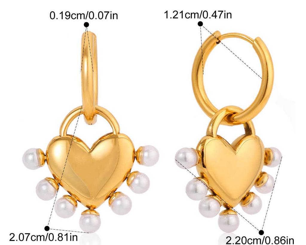 18K Pearl Heart Puffy  Earrings