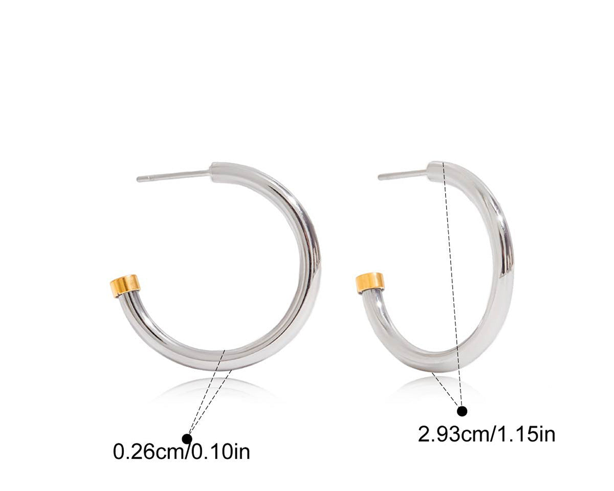 Gold And Silver Two-tone Minimalist C-shaped Earrings