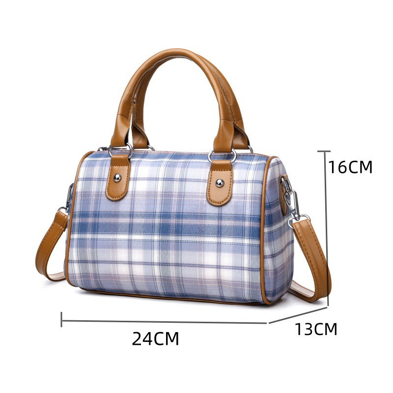 Plaid Style Round Barrel Shoulder Bag
