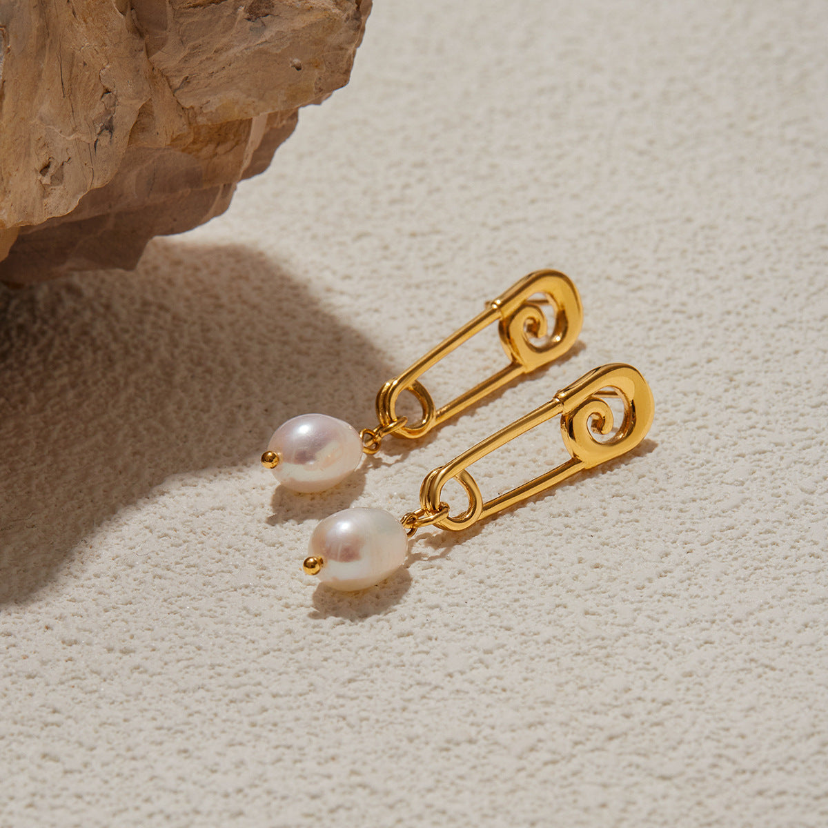 Freshwater Pearl Gold Paperclip Earrings