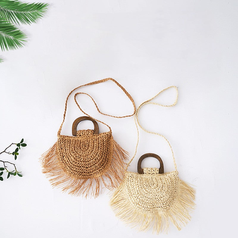 Pastoral Style Semicircular Tassel Crossbody Bag