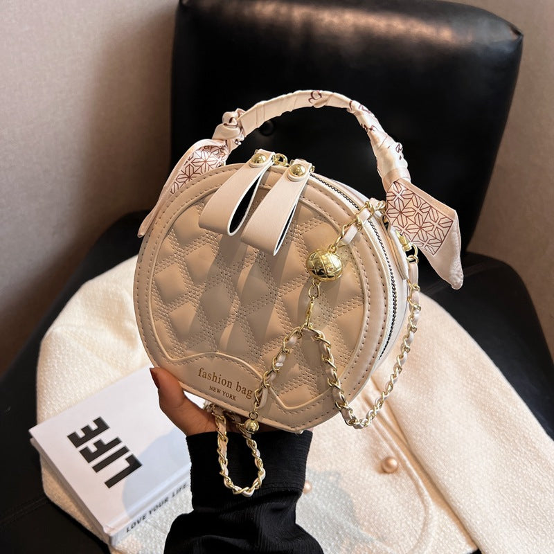 Small Round Diamond-patterned Women's Bag