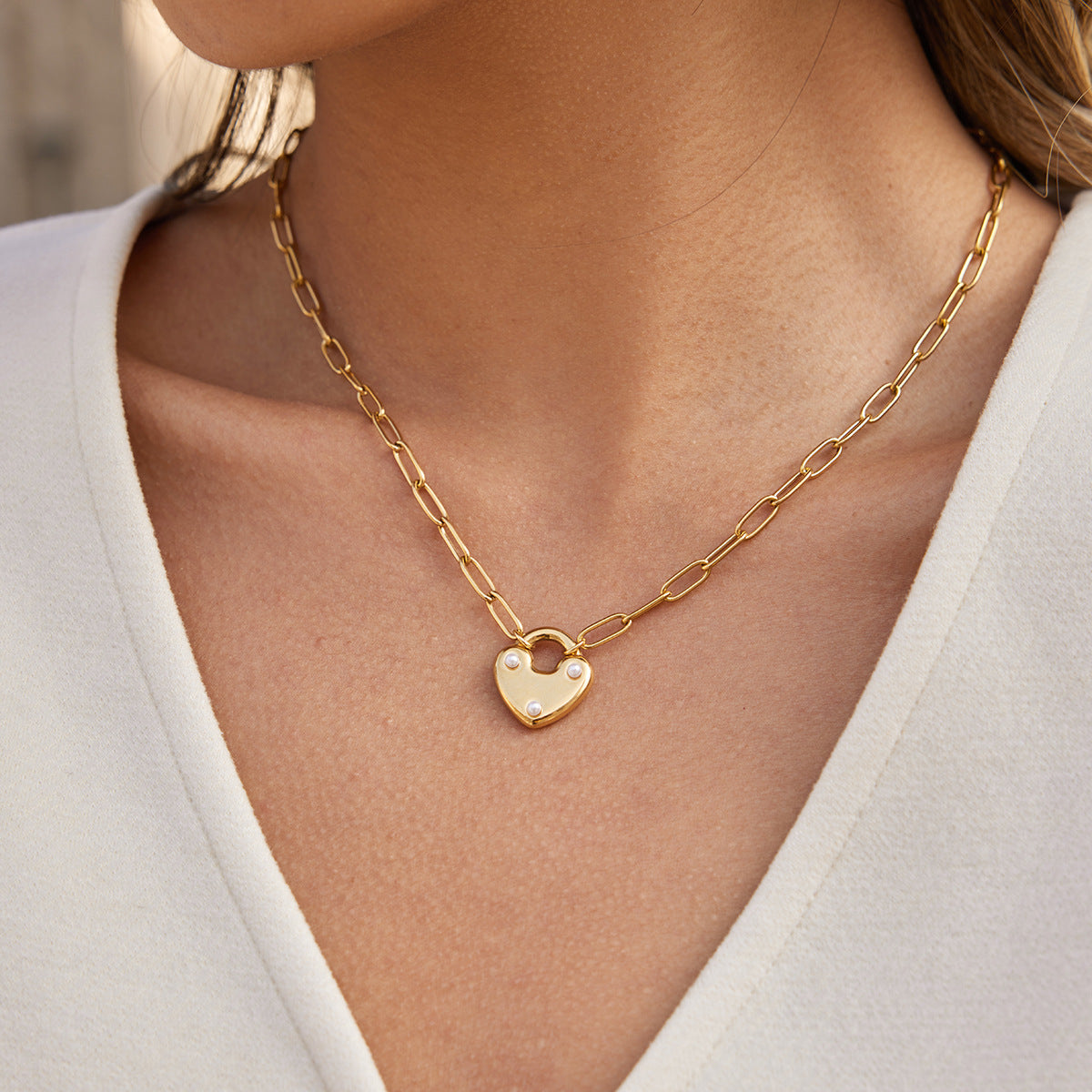 18K Lock Pendant Necklace For Women