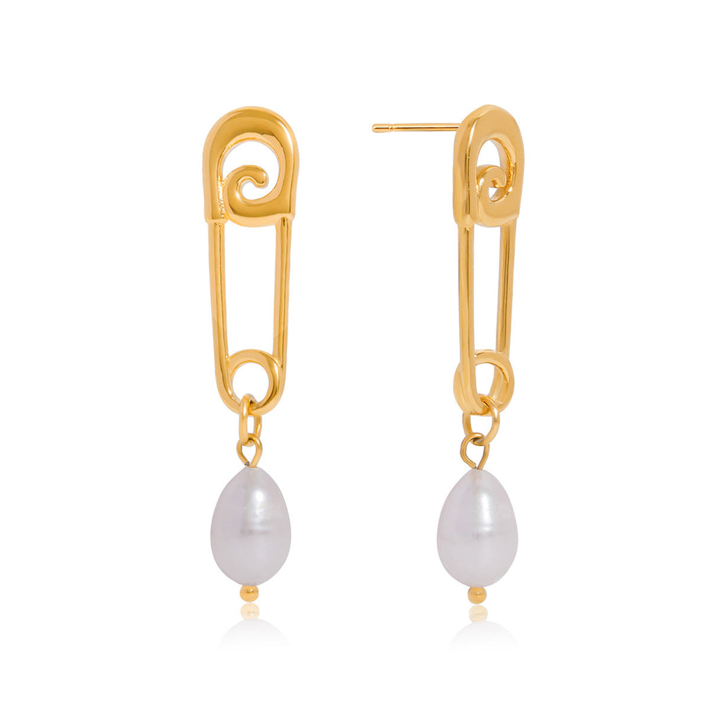 Freshwater Pearl Gold Paperclip Earrings