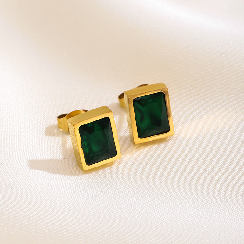 Green Square Chain Fashion Retro Earring Set