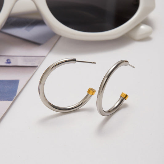 Gold And Silver Two-tone Minimalist C-shaped Earrings