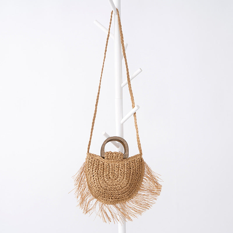 Pastoral Style Semicircular Tassel Crossbody Bag