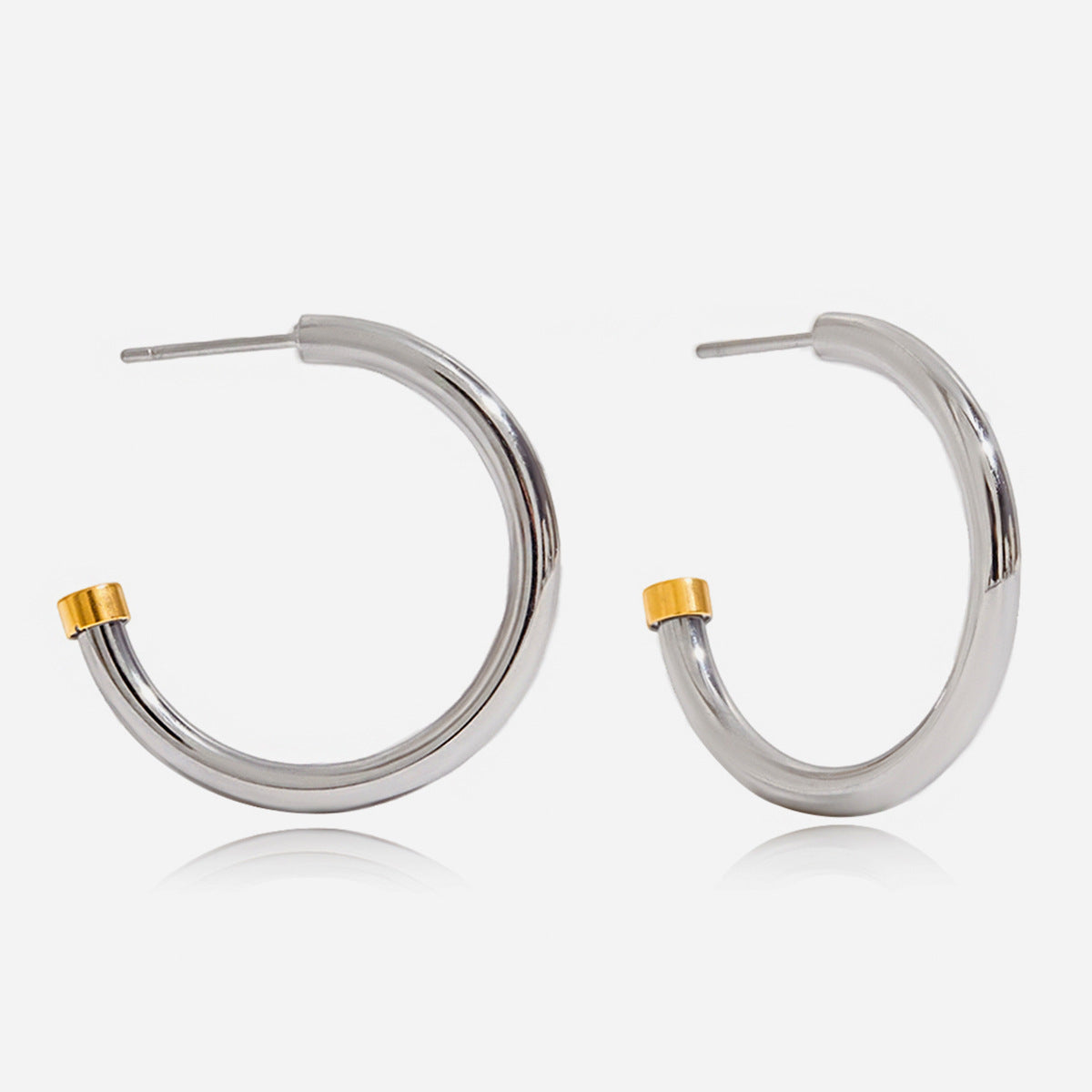 Gold And Silver Two-tone Minimalist C-shaped Earrings
