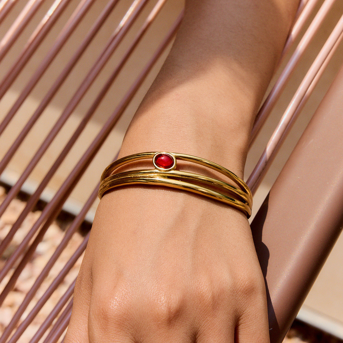 18K Gold Three-layer Open Bracelet