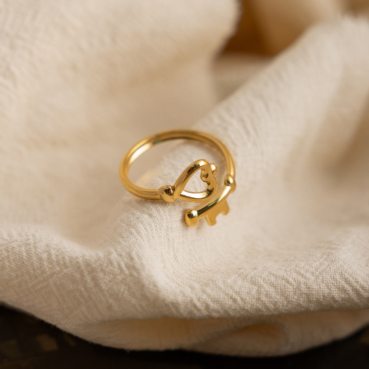 18K Gold Linear Heart Key Ring