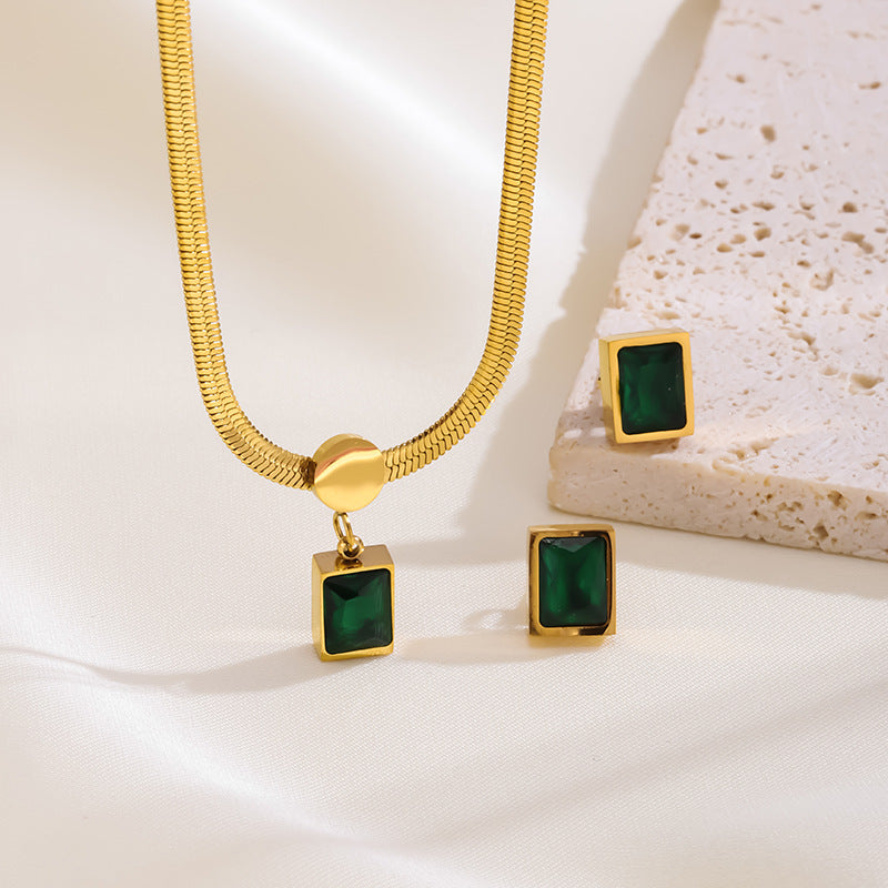 Green Square Chain Fashion Retro Earring Set